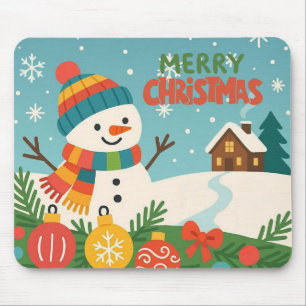 Cute, vintage green rustic snowman mouse pad