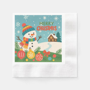 Cute, vintage green rustic snowman napkin
