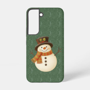 Cute, vintage green rustic snowman samsung galaxy case