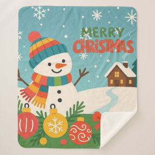 Cute, vintage green rustic snowman sherpa blanket