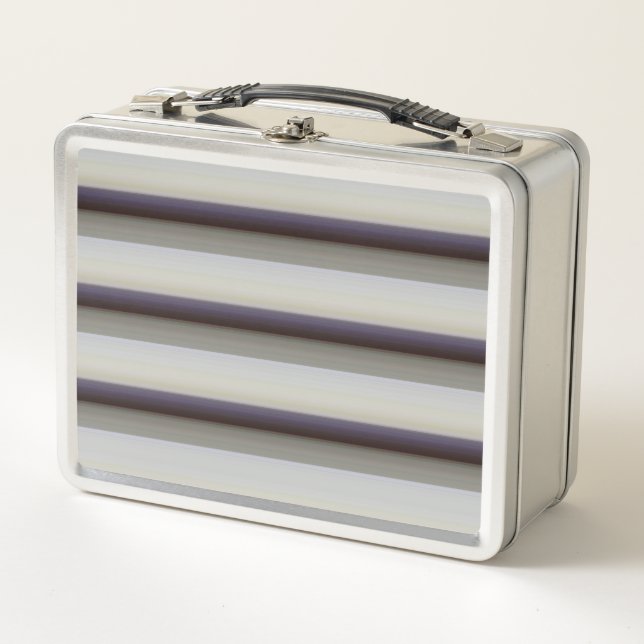 Cute vintage grey blue stripes  metal lunch box (Front)