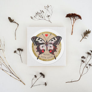 Cute Vintage Grunge Butterfly Heart Made With Love Classic Round Sticker