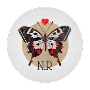  Cute Vintage Grunge Butterfly & Heart Monogrammed Cutting Board