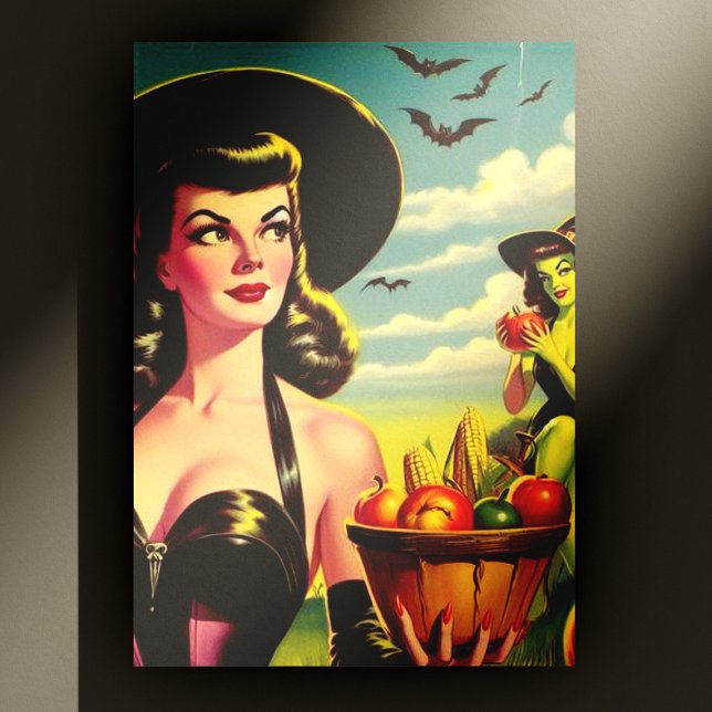Cute Vintage Halloween Witch Pin-up Postcard (Creator Uploaded)