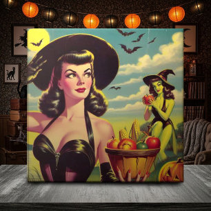 Cute Vintage Halloween Witch Pin-up Tile