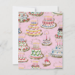 Cute Vintage Happy Birthday Cakes Card