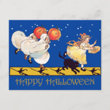 Cute Vintage Happy Halloween Black Cat, Ghosts