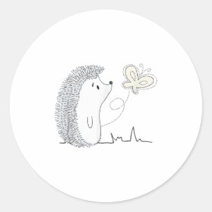 Cute Vintage Hedgehog & Butterfly Art & Gi Classic Round Sticker