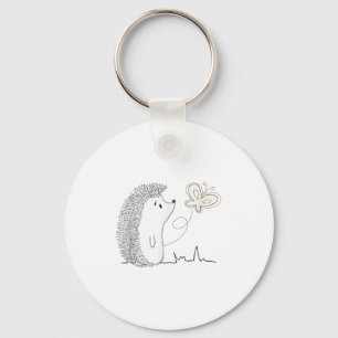 Cute Vintage Hedgehog & Butterfly Art & Gi Keychain