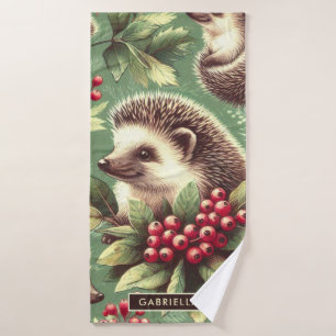 Cute Vintage Hedgehog Pattern Bath Towel