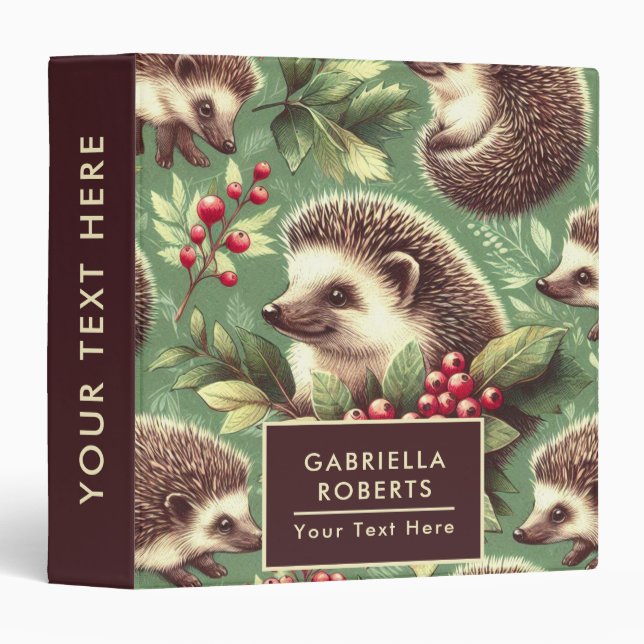 Cute Vintage Hedgehog Pattern Binder (Front/Spine)