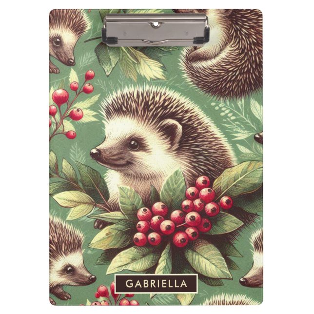 Cute Vintage Hedgehog Pattern Clipboard (Front)