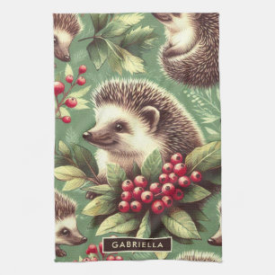 Cute Vintage Hedgehog Pattern Kitchen Towel