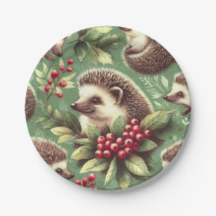 Cute Vintage Hedgehog Pattern Paper Plate