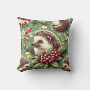 Cute Vintage Hedgehog Pattern Throw Pillow