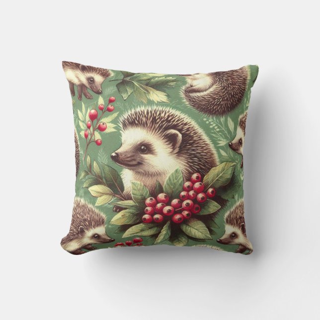 Cute Vintage Hedgehog Pattern Throw Pillow (Front)