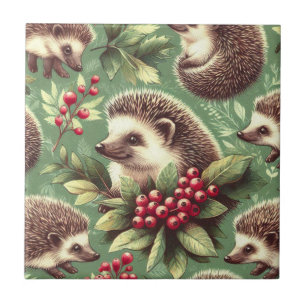Cute Vintage Hedgehog Pattern Tile