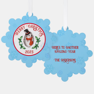 Cute Vintage Hedgehog Watercolor Winter Holiday Ornament Card