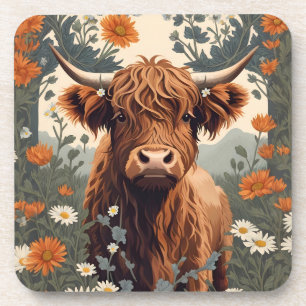 Cute Vintage Highland Cow Coaster