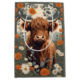 Cute Vintage Highland Cow Medium Gift Bag