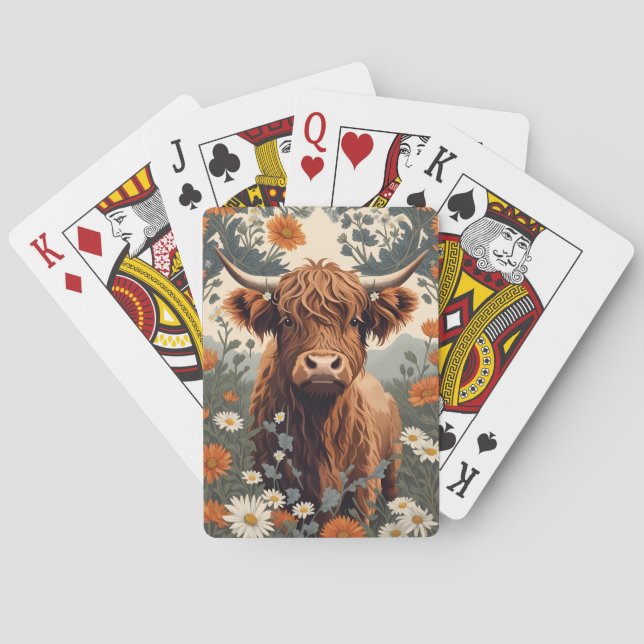 Cute Vintage Highland Cow  Playing Cards (Back)