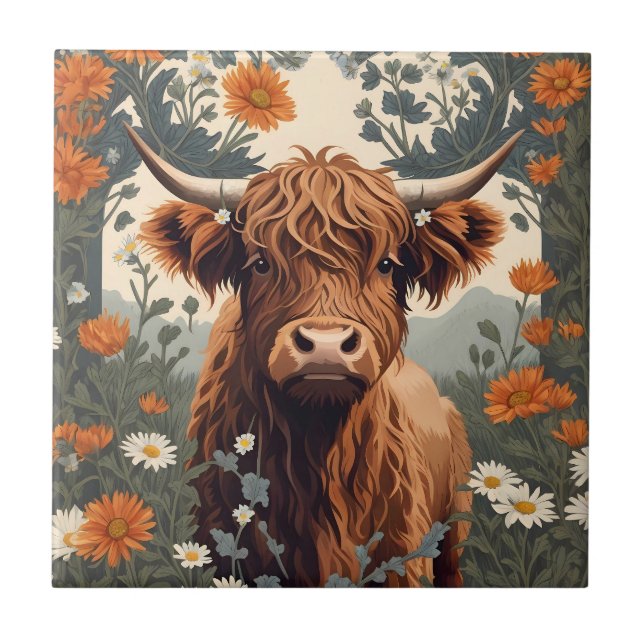 Cute Vintage Highland Cow  Tile (Front)