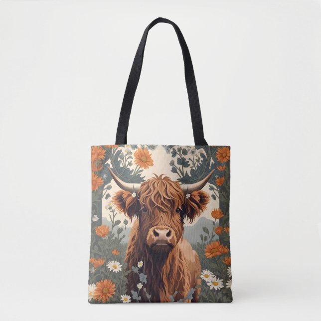 Cute Vintage Highland Cow  Tote Bag (Front)