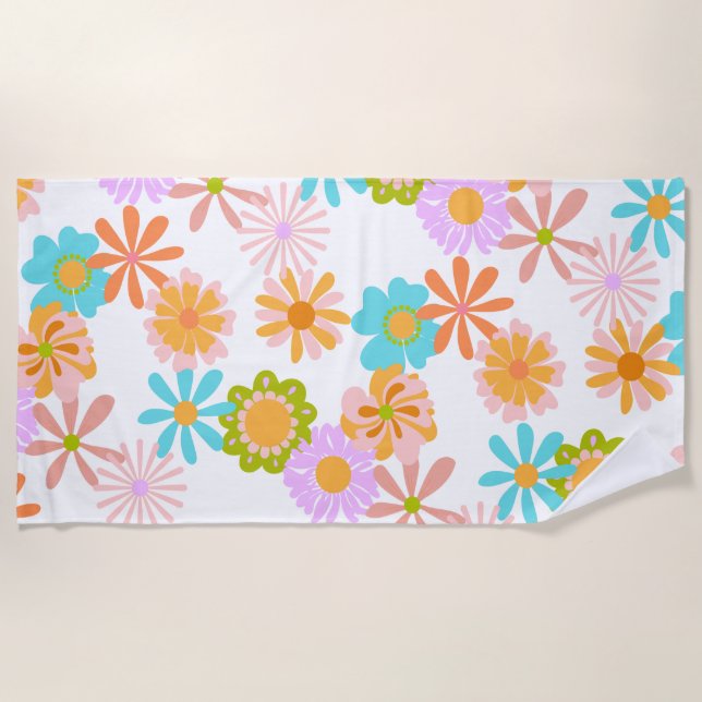 Cute Vintage Hippie Flower Pattern  Beach Towel (Front)
