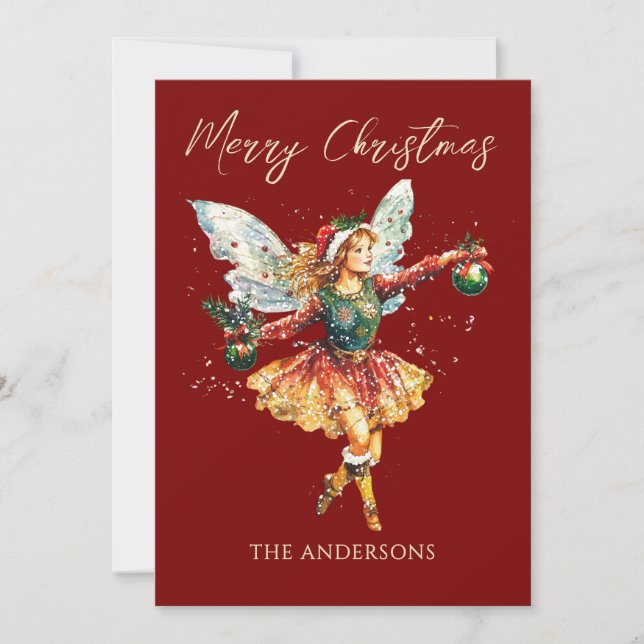 Cute Vintage Holiday Fairy Holiday  Card (Front)