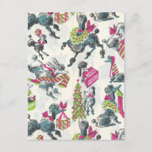 Cute Vintage Holiday Poodles Having Fun Postcard