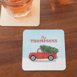 Cute Vintage Holiday Rustic Winter Tree Snowflake Coaster
