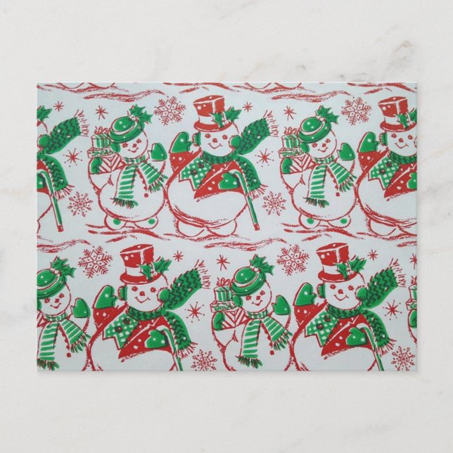 Cute Vintage Holiday Snowmen Postcard (Front)