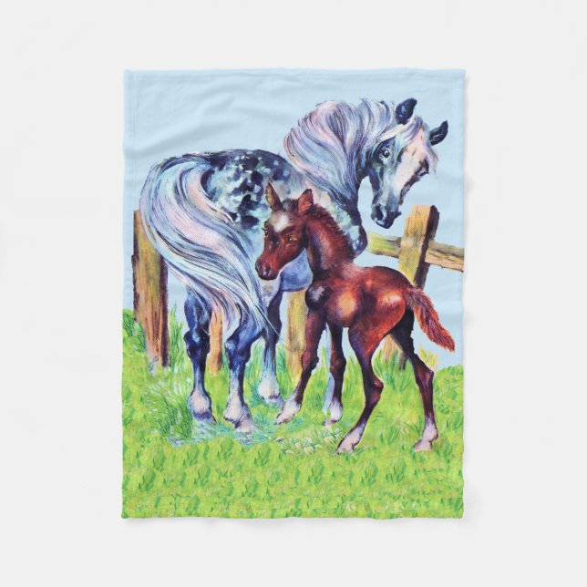 Cute Vintage Horses Mom Baby Fleece Blanket (Front)