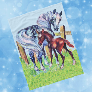 Cute Vintage Horses Mom Baby Fleece Blanket