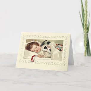 Cute Vintage Image of Girl Sleeping Holiday Cards