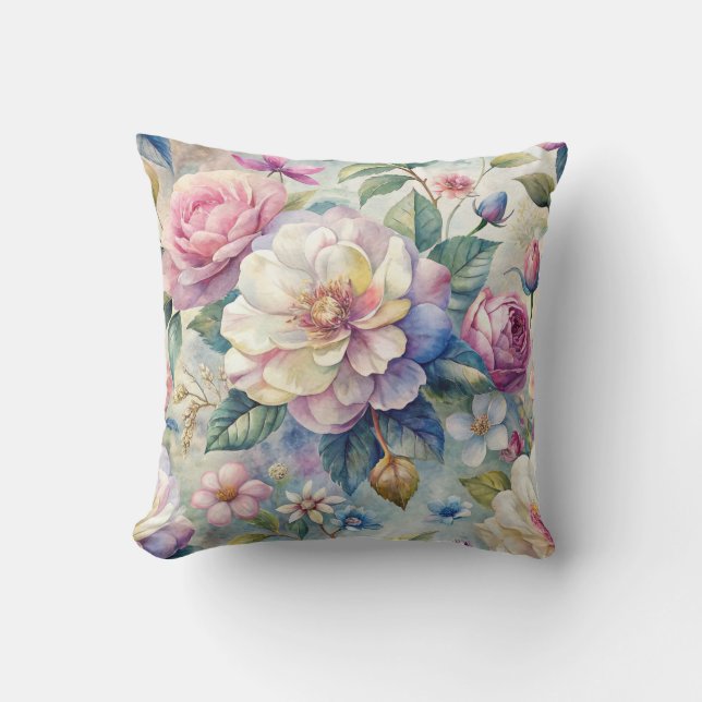 Cute Vintage Inspired Floral Pattern Throw Pillow (Front)