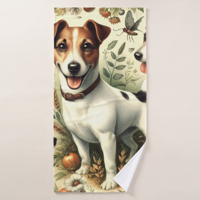 Cute Vintage Jack Russell Terrier Bath Towel (Bath Towel)