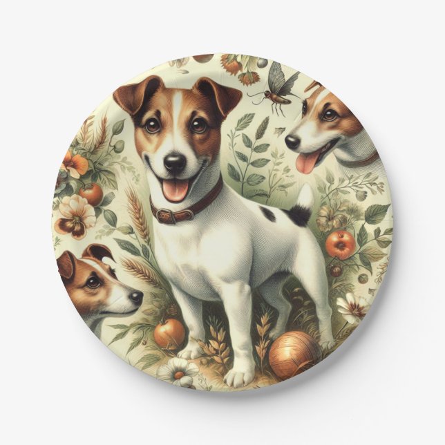 Cute Vintage Jack Russell Terrier Paper Plate (Front)