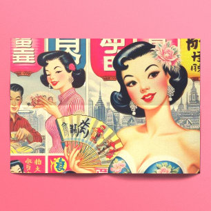 Cute Vintage Japanese Girls Illustration Tissue Paper