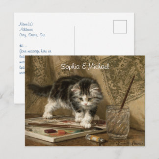 Cute Vintage Kitten Art, Names & Message Postcard