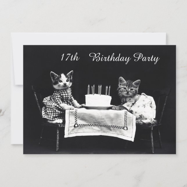Cute Vintage Kittens 17th Birthday Party Invitation (Front)