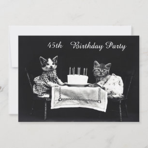 Cute Vintage Kittens 45th Birthday Party Invitation