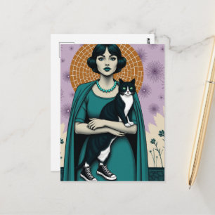Cute Vintage lady and her cat Sneakers Postcard