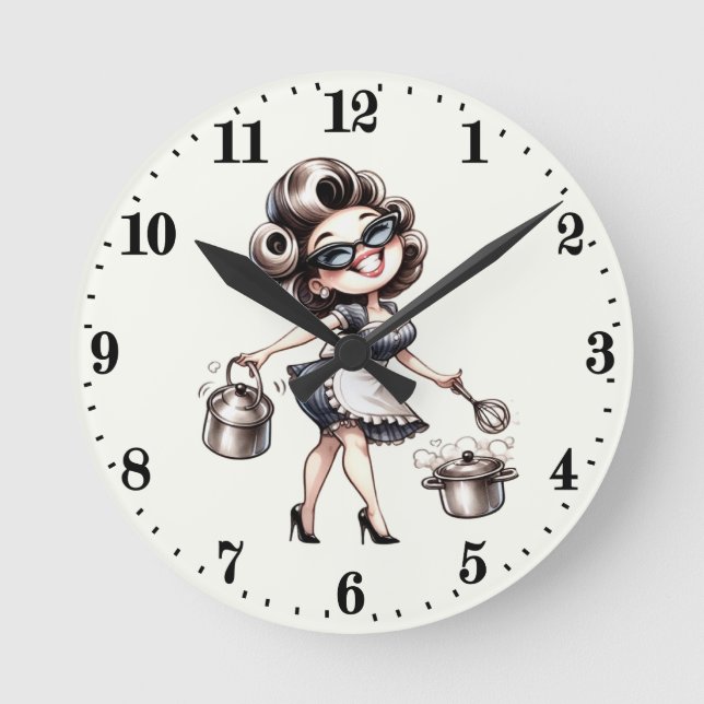 Cute vintage lady kitchen round clock (Front)