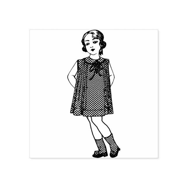 Cute vintage little girl 1940's rubber stamp (Imprint)