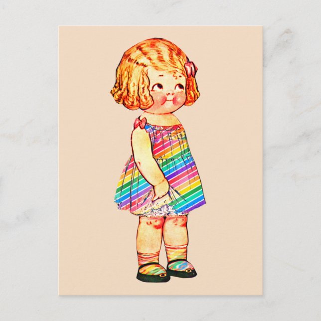 CUTE VINTAGE LITTLE GIRL PAPER DOLL POSTCARD (Front)