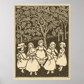 Cute vintage little girls dancing jingo ring poster