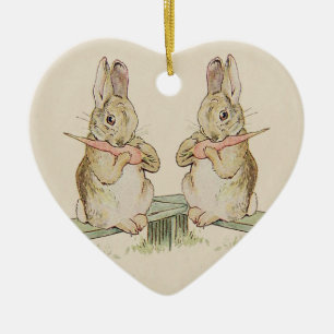 CUTE VINTAGE LOVE RABBITS, BUNNY HEART ORNAMENT