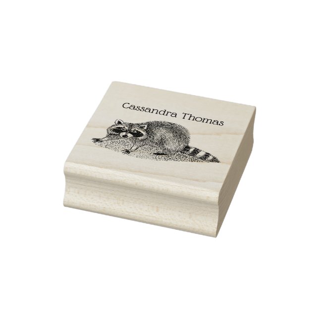 Cute Vintage Masked Raccoon Name Rubber Stamp (Stamp)