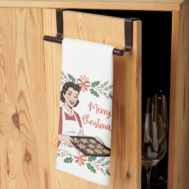 Cute Vintage Merry Christmas  Kitchen Towel (Thirds Fold)